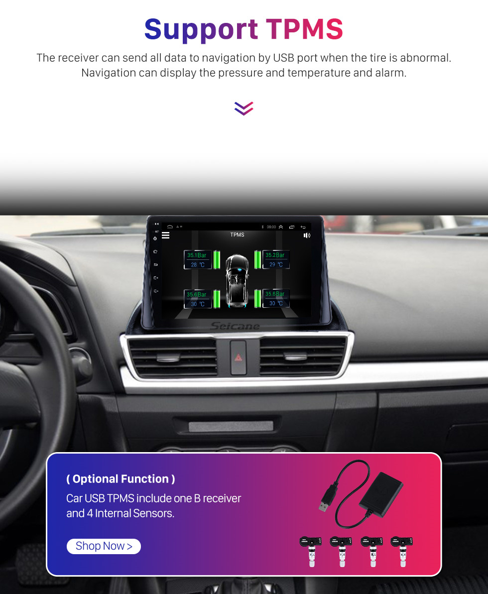 Seicane 9 pouces Android 10.0 pour Mazda 3 Axela Système de navigation GPS stéréo avec Bluetooth touch Carplay